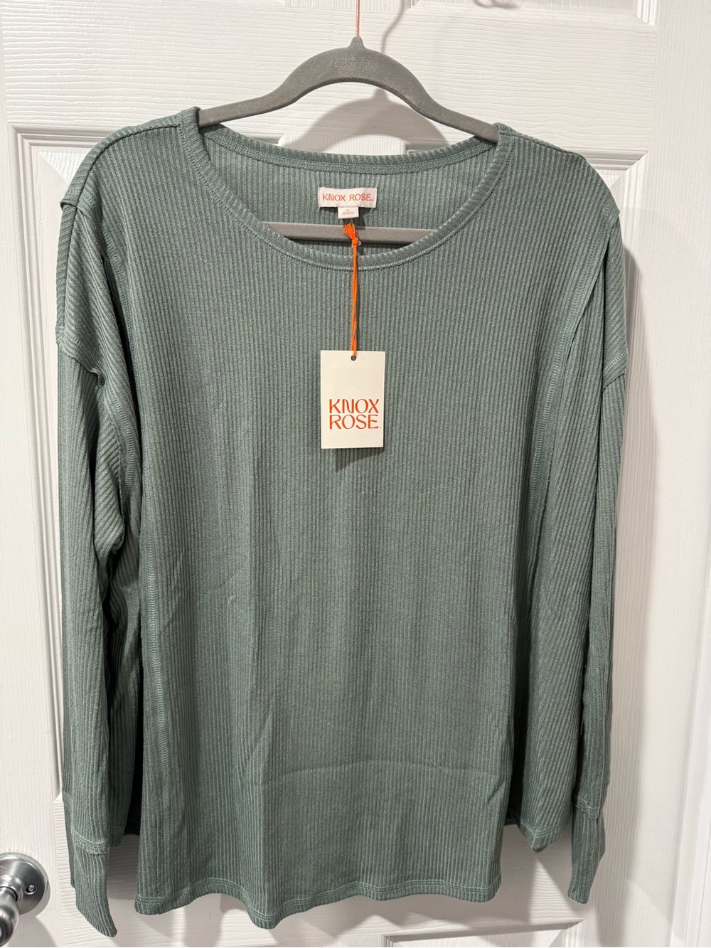 Knox Rose Muted Sage Ribbed Long Sleeve Top
